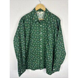 Vintage 70s D’oro Designs California Green Pattern Button Shirt XL Disco Green